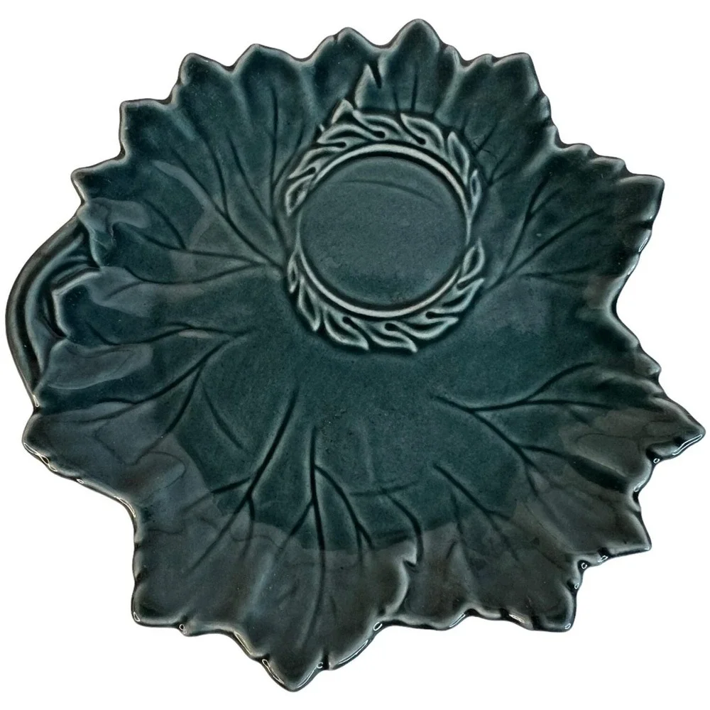 Woodfield Steubenville Leaf Snack Plates Seafoam Green Coral Pink‎ Gray Set of 4
